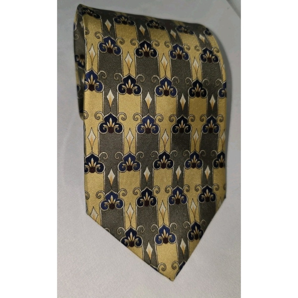 Bill Blass Men's Necktie Tie Silk Yellow Gold Tan‎ Geometric